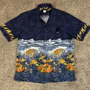Vintage Hawaiian Reserve Collection Sea Turtle Reef Shirt Navy Blue Mens Large